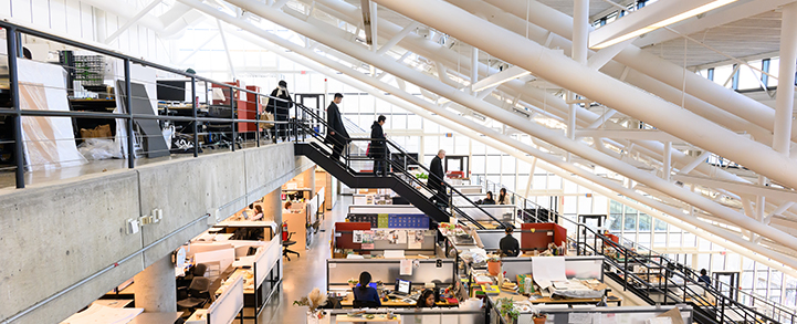 Gund Hall open-plan tiered studio — the 'trays'