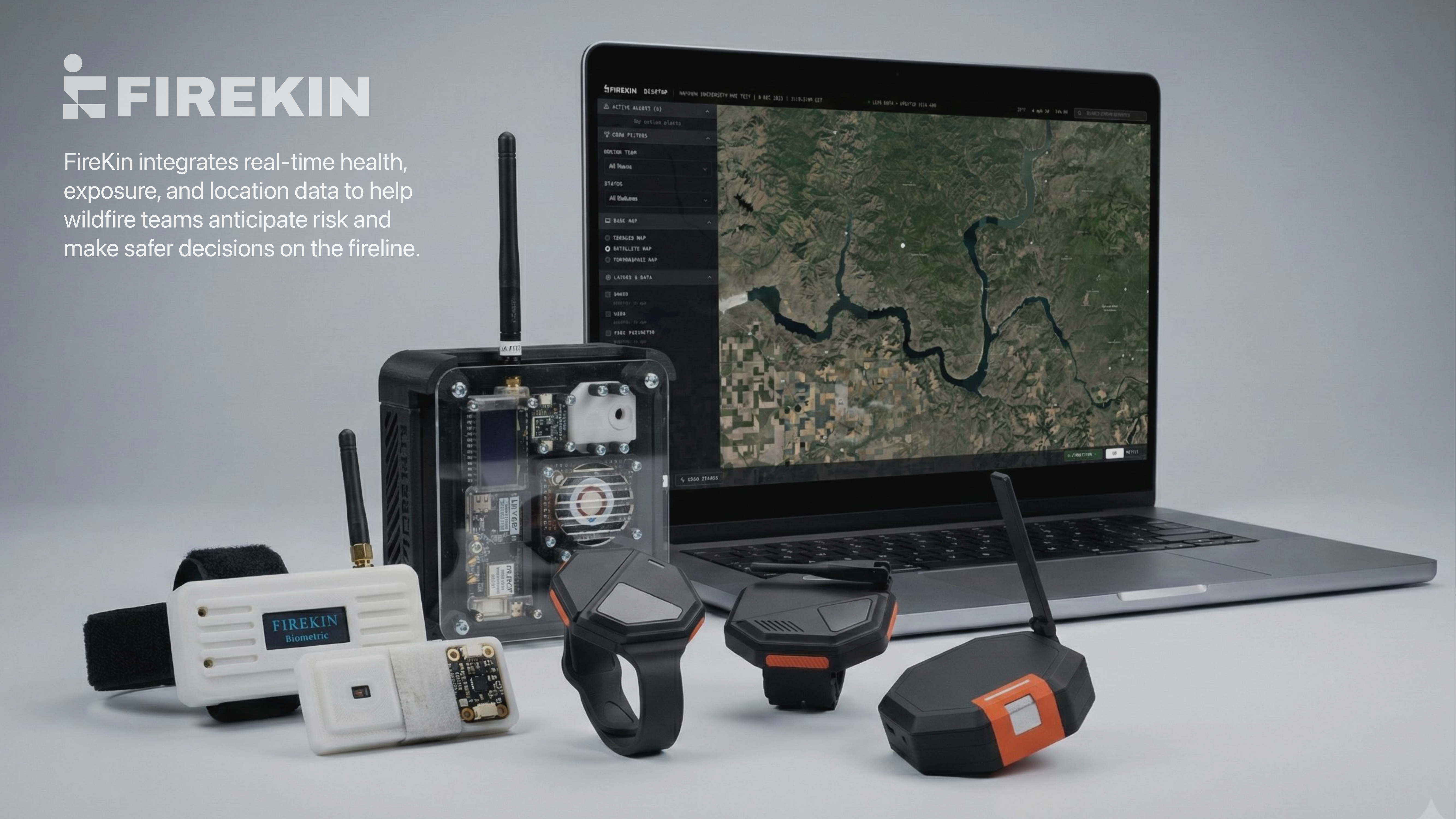 Firekin system: biometric wearable, environment wearable, base station, and command dashboard